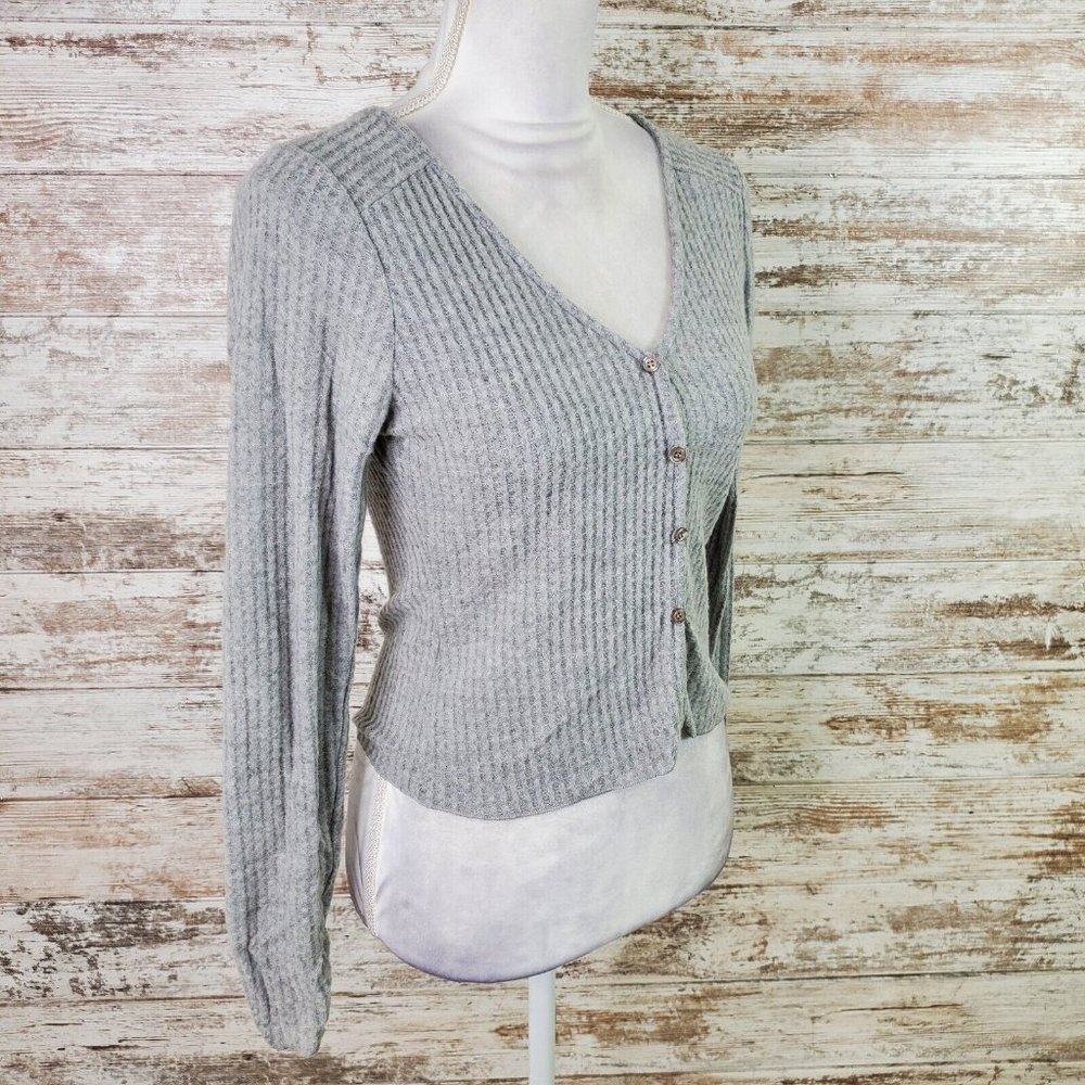 Socialite Grey Skivvy Ribbed Button Up Cardigan, Size X-Small